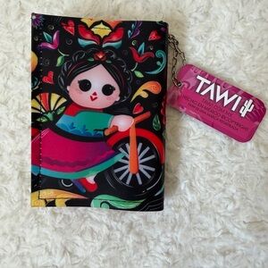 TAWI Women Mexican Wallet Cute Character in a Bike, Floral and Bird Pattern